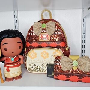 Loungefly Moana Sequin Mini Backpack, Wallet & Bank SET